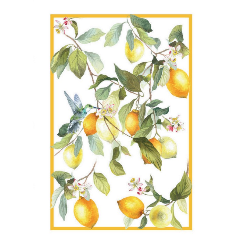 Strofinaccio 100% lino decorato con limoni, dimensioni 50 x 75 cm, made in Italy